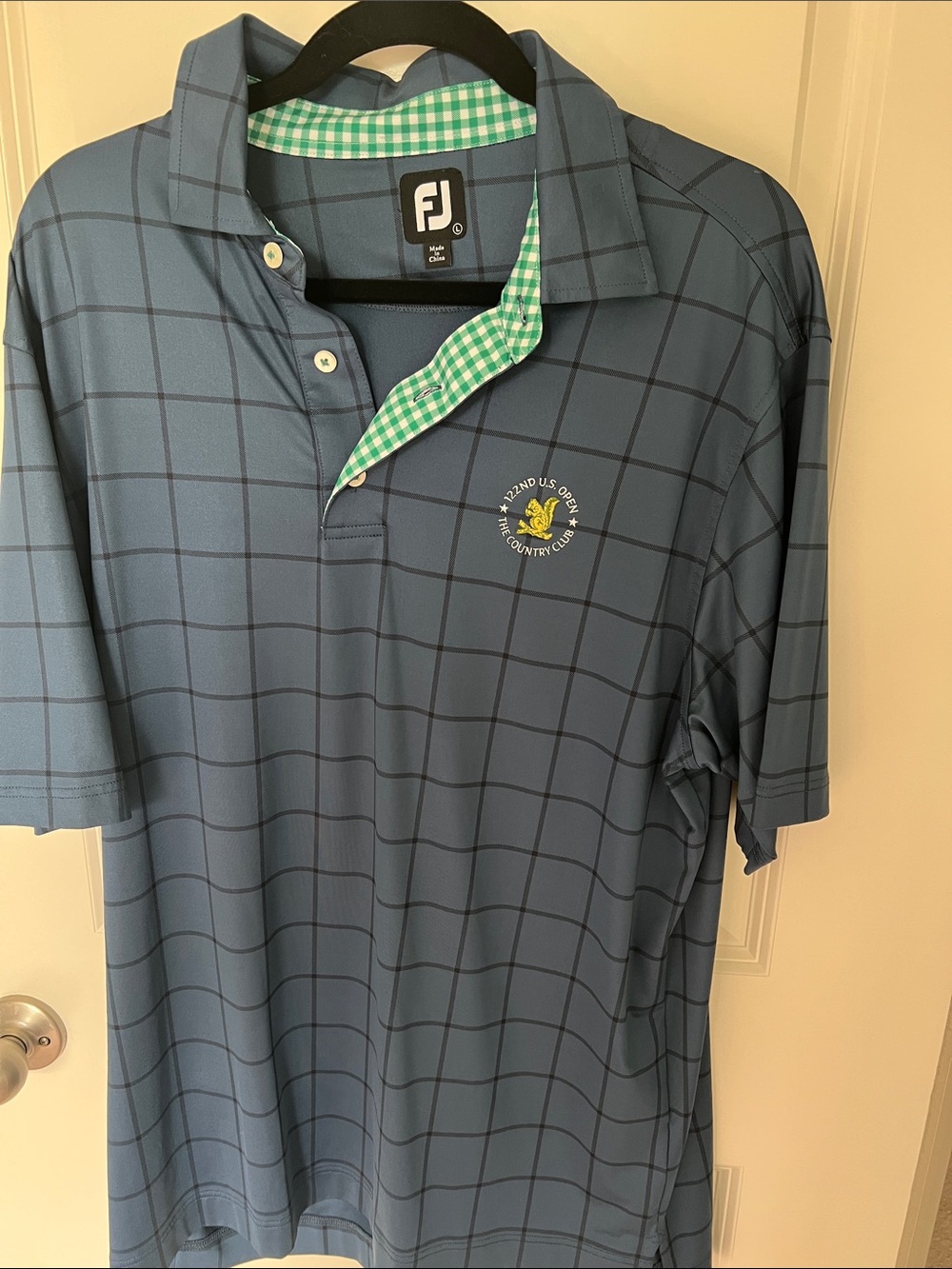 FootJoy Blue Windowpane Polo with Green Gingham Trim